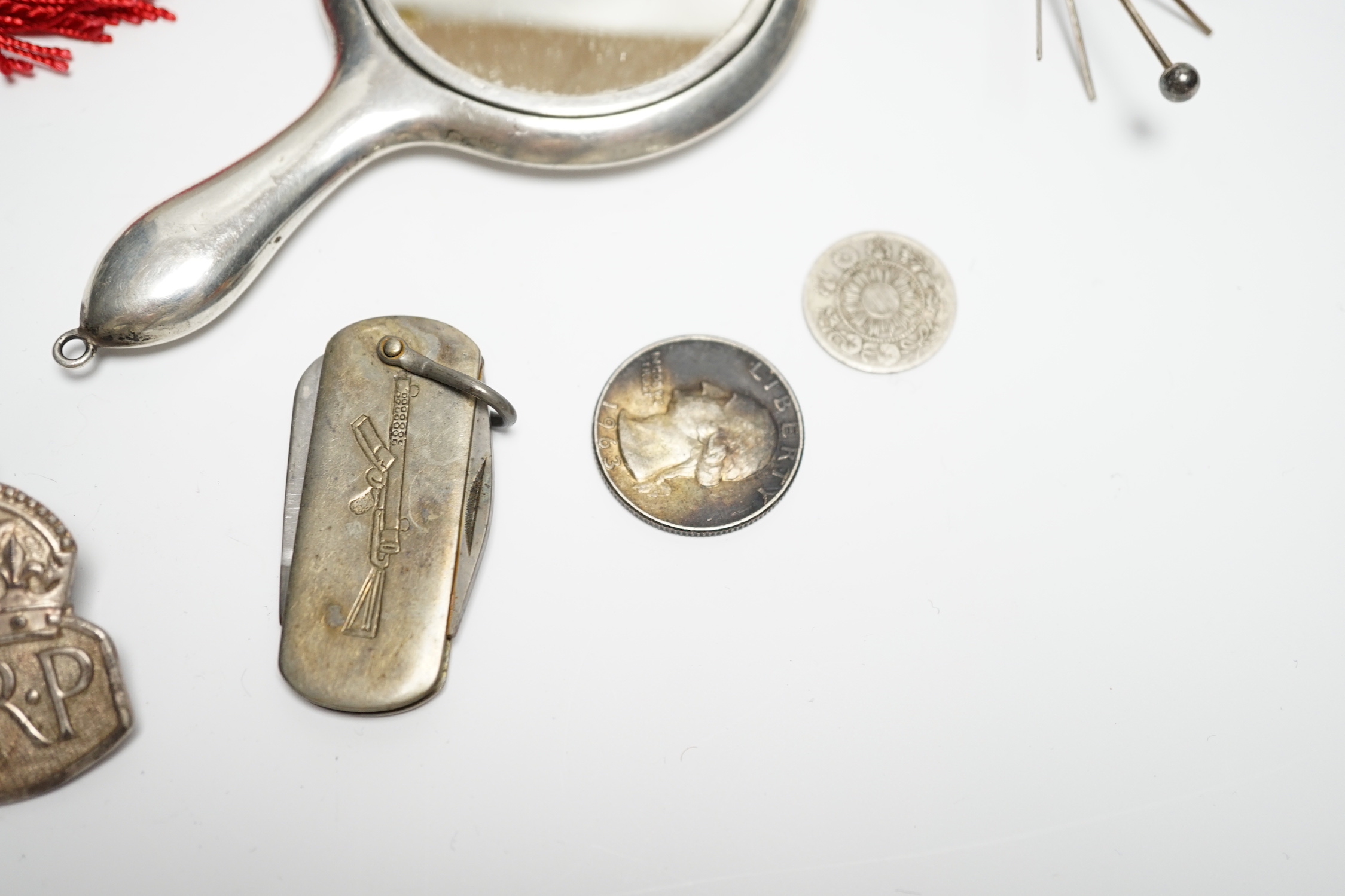 A cased set of four engine turned sterling bridge pencils and other small silver etc.